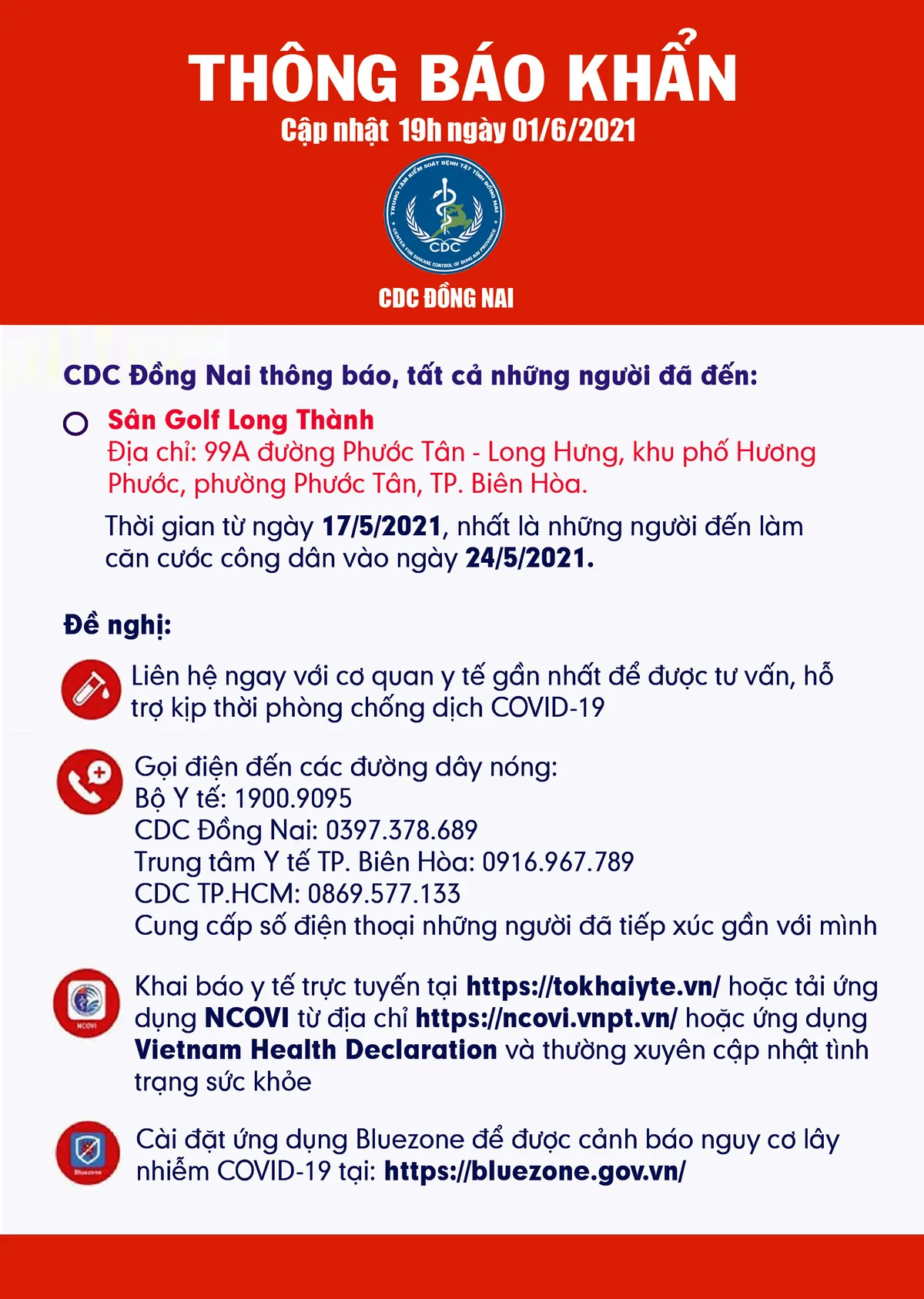 Đồng Nai khẩn tìm người đến sân Golf Long Thành liên quan đến trường hợp dương tính với SARS-CoV-2 - Ảnh 1.