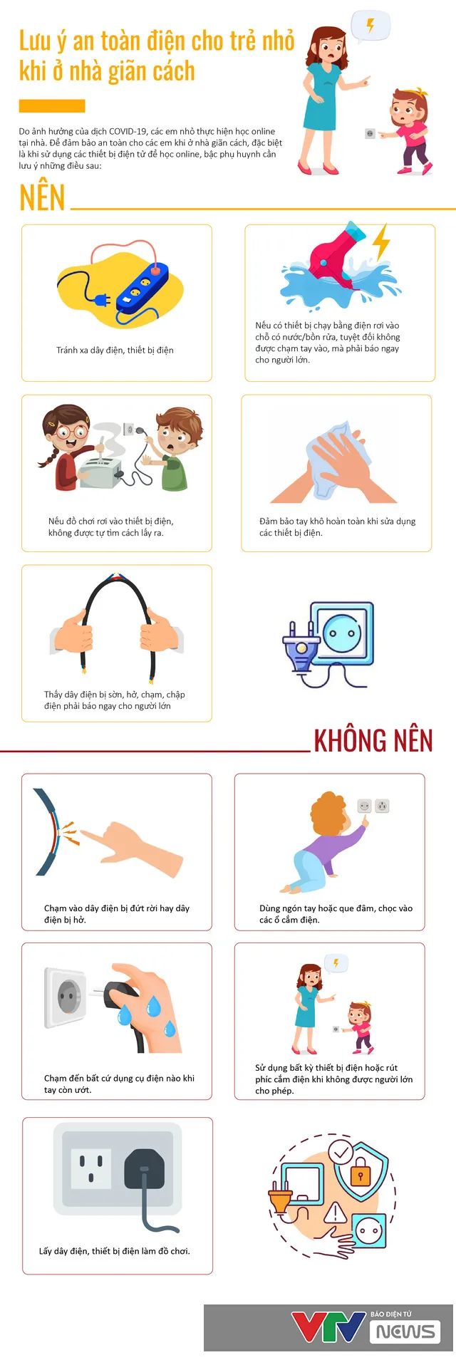 [Infographic] Lưu ý an toàn điện cho trẻ nhỏ khi ở nhà giãn cách - Ảnh 1.