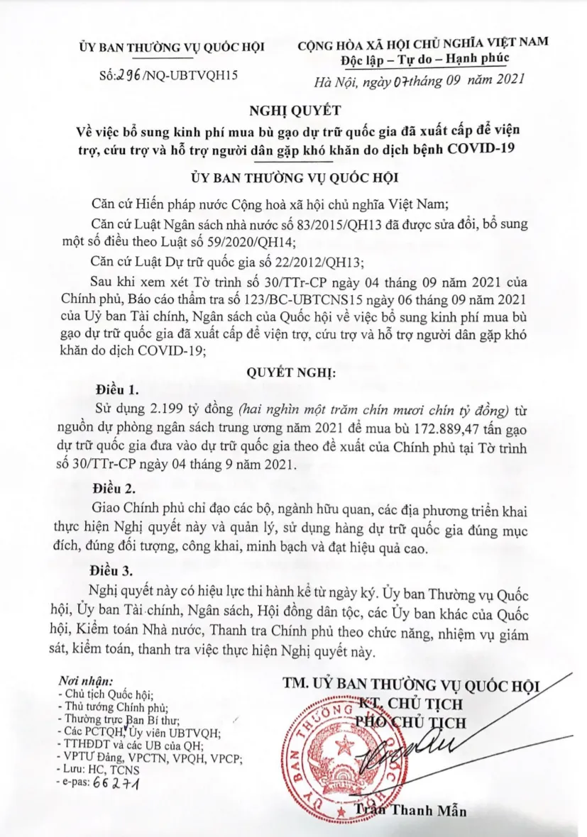 Bổ sung 2.199 tỷ đồng mua bù gạo dự trữ quốc gia để hỗ trợ người dân khó khăn vì COVID-19 - Ảnh 1.