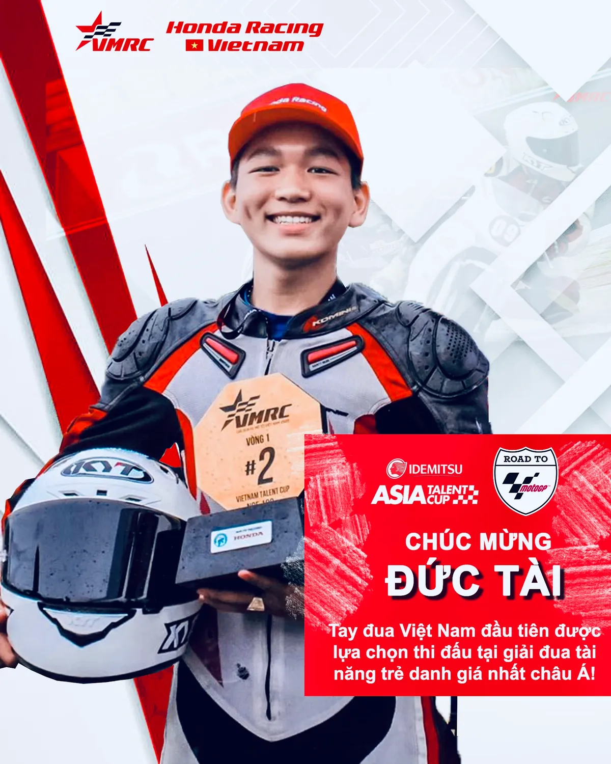 Nguyễn Trần Đức Tài được lựa chọn tham dự giải đua châu Á danh giá Idemitsu Asia Talent Cup - Ảnh 1. Nguyễn Trần Đức Tài được lựa chọn tham dự giải đua châu Á danh giá Idemitsu Asia Talent Cup - Ảnh 1.