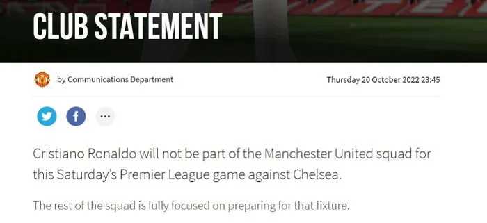 Manchester United gạch tên Ronaldo khỏi đội hình đấu Chelsea - Ảnh 1. Manchester United gạch tên Ronaldo khỏi đội hình đấu Chelsea - Ảnh 1.