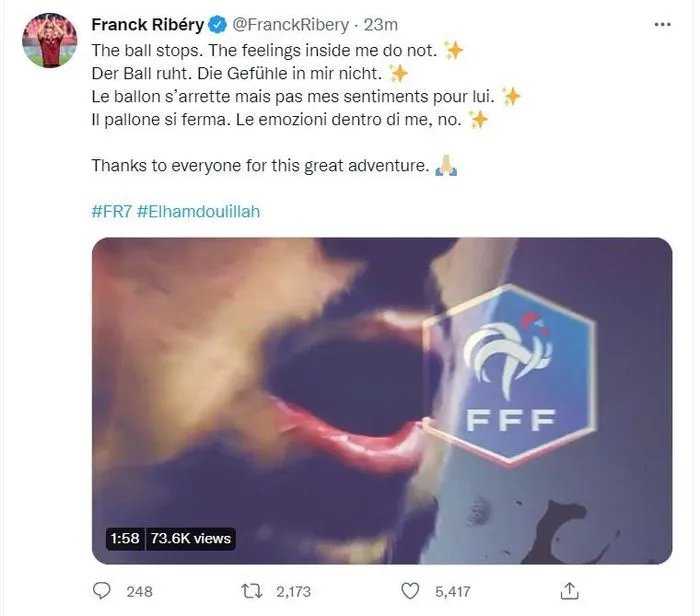 Franck Ribery tuyên bố giải nghệ - Ảnh 1. Franck Ribery tuyên bố giải nghệ - Ảnh 1.