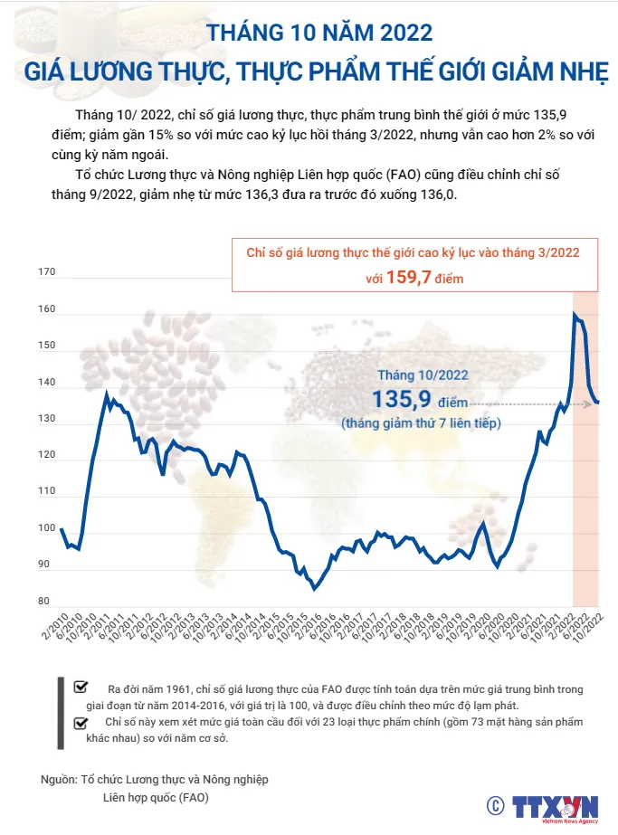 Chỉ số giá lương thực toàn cầu giảm nhẹ trong tháng 10 - Ảnh 1.