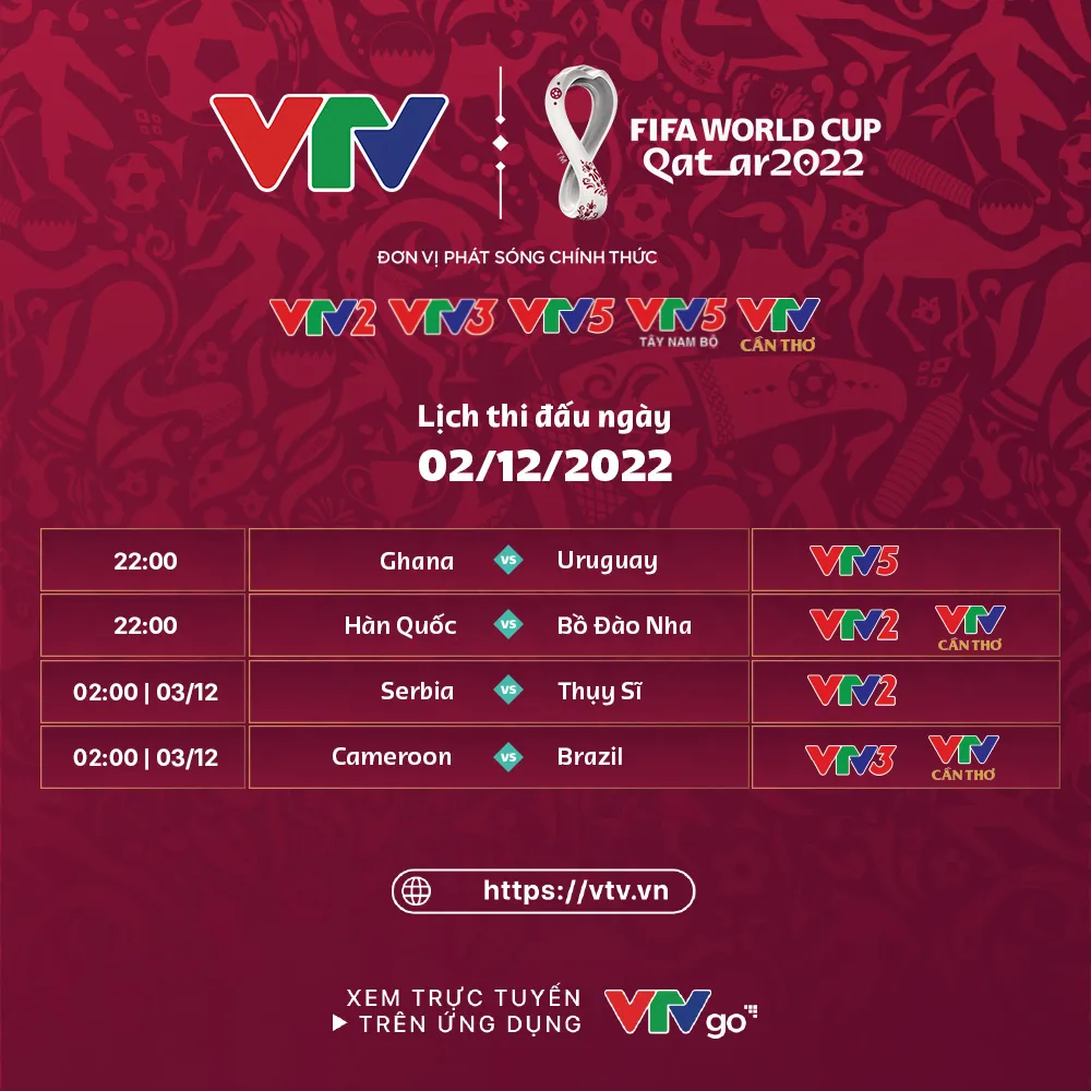 Lịch thi đấu và trực tiếp World Cup 2022 hôm nay trên VTV: Hàn Quốc vs Bồ Đào Nha, Cameroon vs Brazil - Ảnh 1. Lịch thi đấu và trực tiếp World Cup 2022 hôm nay trên VTV: Hàn Quốc vs Bồ Đào Nha, Cameroon vs Brazil - Ảnh 1.