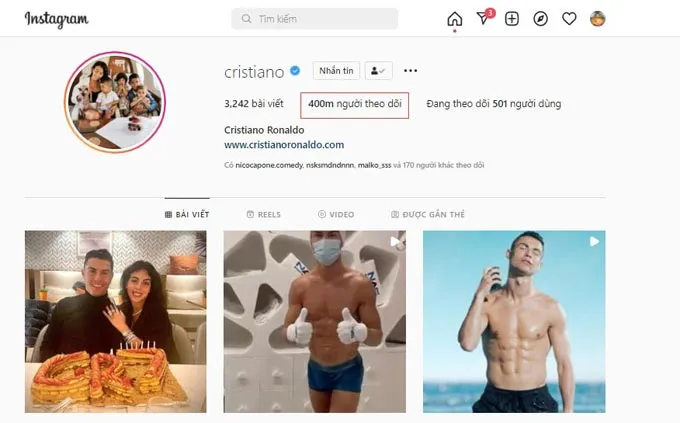 Ronaldo trở thành người đầu tiên các mốc 400 triệu lượt theo dõi trên Instagram - Ảnh 1. Ronaldo trở thành người đầu tiên các mốc 400 triệu lượt theo dõi trên Instagram - Ảnh 1.