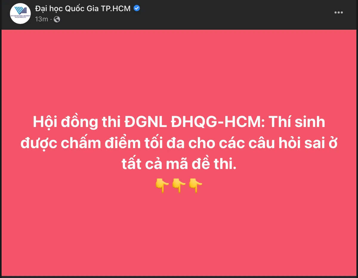 ĐHQG TP Hồ Chí Minh công bố phương án giải quyết sai sót trong đề thi đánh giá năng lực đợt 1 - Ảnh 1.