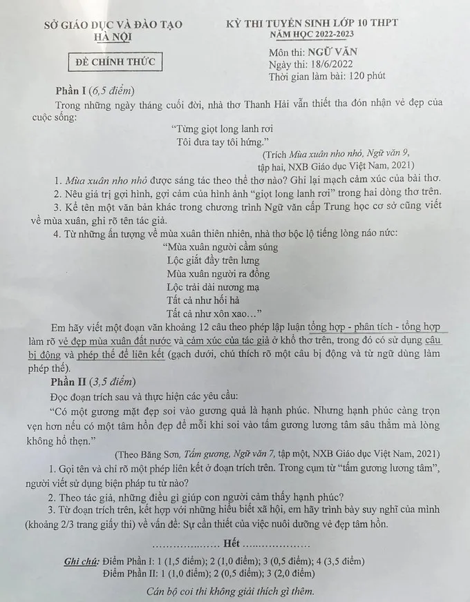 Chuyện Đẹp người, đẹp nết vào đề thi môn Ngữ Văn vào lớp 10 Hà Nội năm 2022 - Ảnh 1.