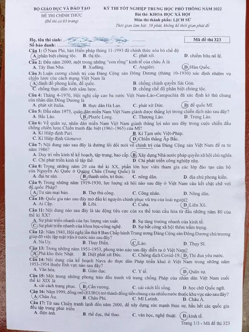 Đề thi môn Lịch sử kỳ thi tốt nghiệp THPT 2022 - Ảnh 1.