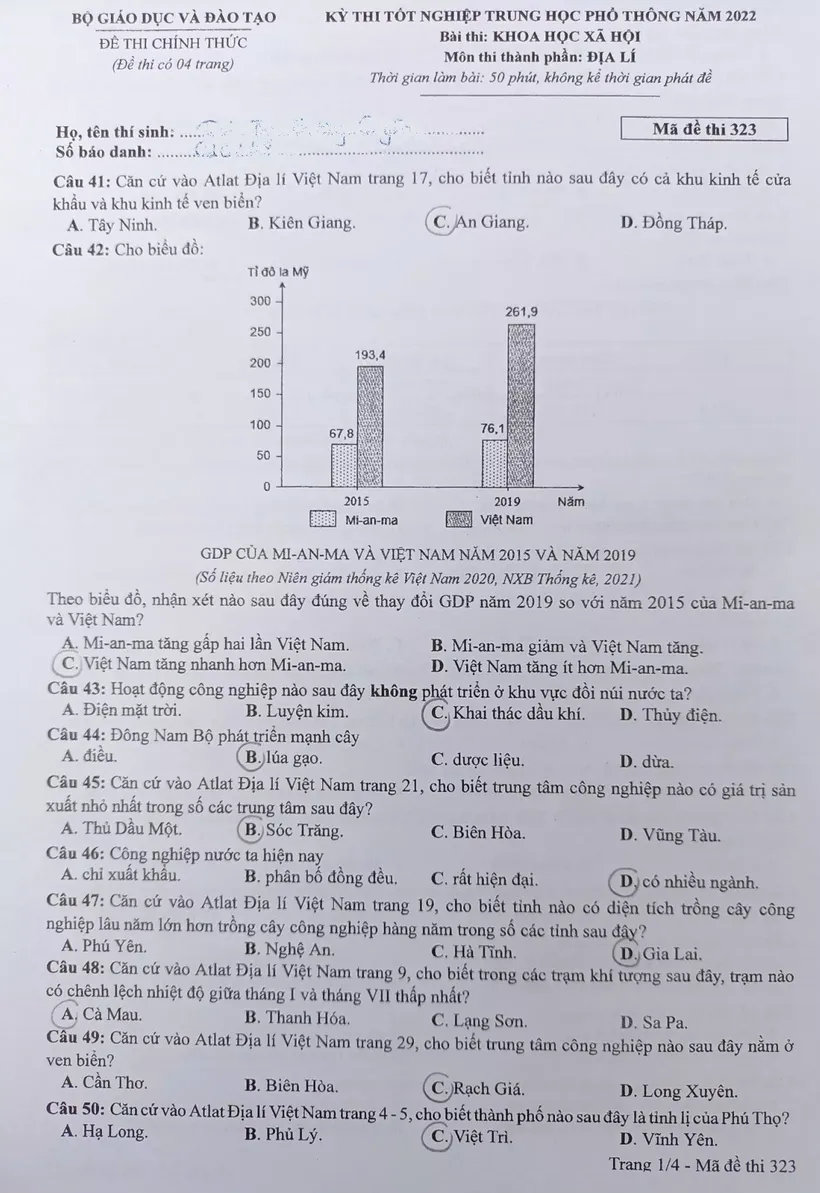 Đề thi môn Địa lý kỳ thi tốt nghiệp THPT 2022 - Ảnh 1.