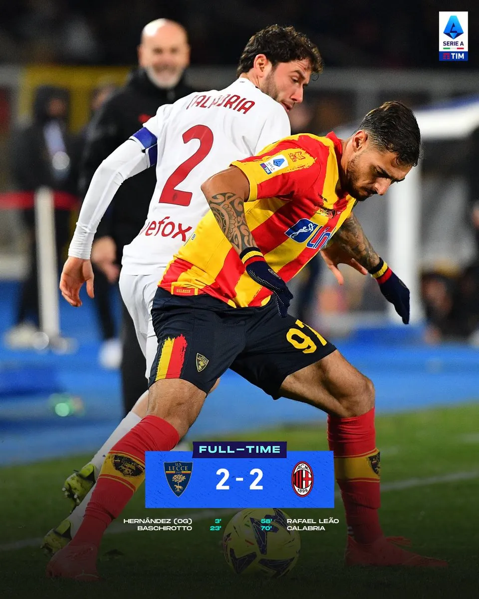 AC Milan chia điểm thất vọng trước Lecce | Serie A - Ảnh 1. AC Milan chia điểm thất vọng trước Lecce | Serie A - Ảnh 1.