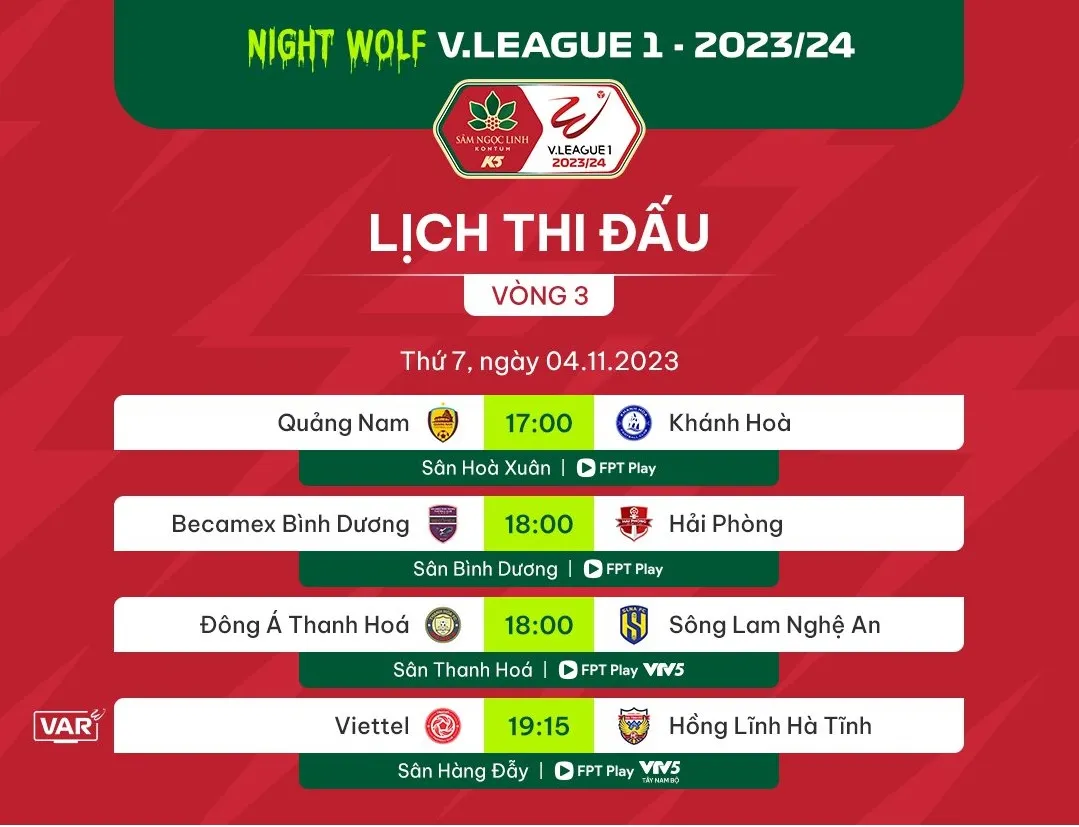 Lịch thi đấu và trực tiếp V.League, ngày 04/11: ĐA Thanh Hóa so tài SLNA, CLB Viettel chạm trán HL Hà Tĩnh - Ảnh 1. Lịch thi đấu và trực tiếp V.League, ngày 04/11: ĐA Thanh Hóa so tài SLNA, CLB Viettel chạm trán HL Hà Tĩnh - Ảnh 1.