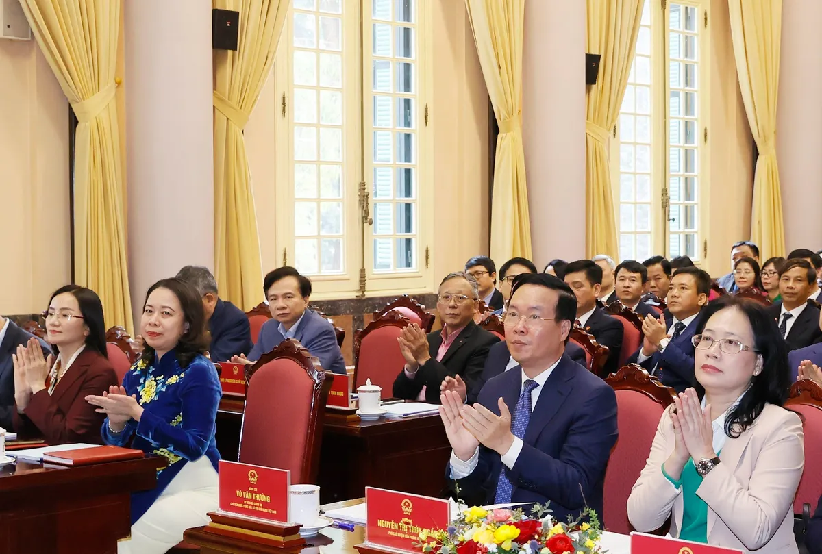 Chủ tịch nước V&otilde; Văn Thưởng dự Hội nghị triển khai nhiệm vụ 2024 của Văn ph&ograve;ng Chủ tịch nước - Ảnh 1.