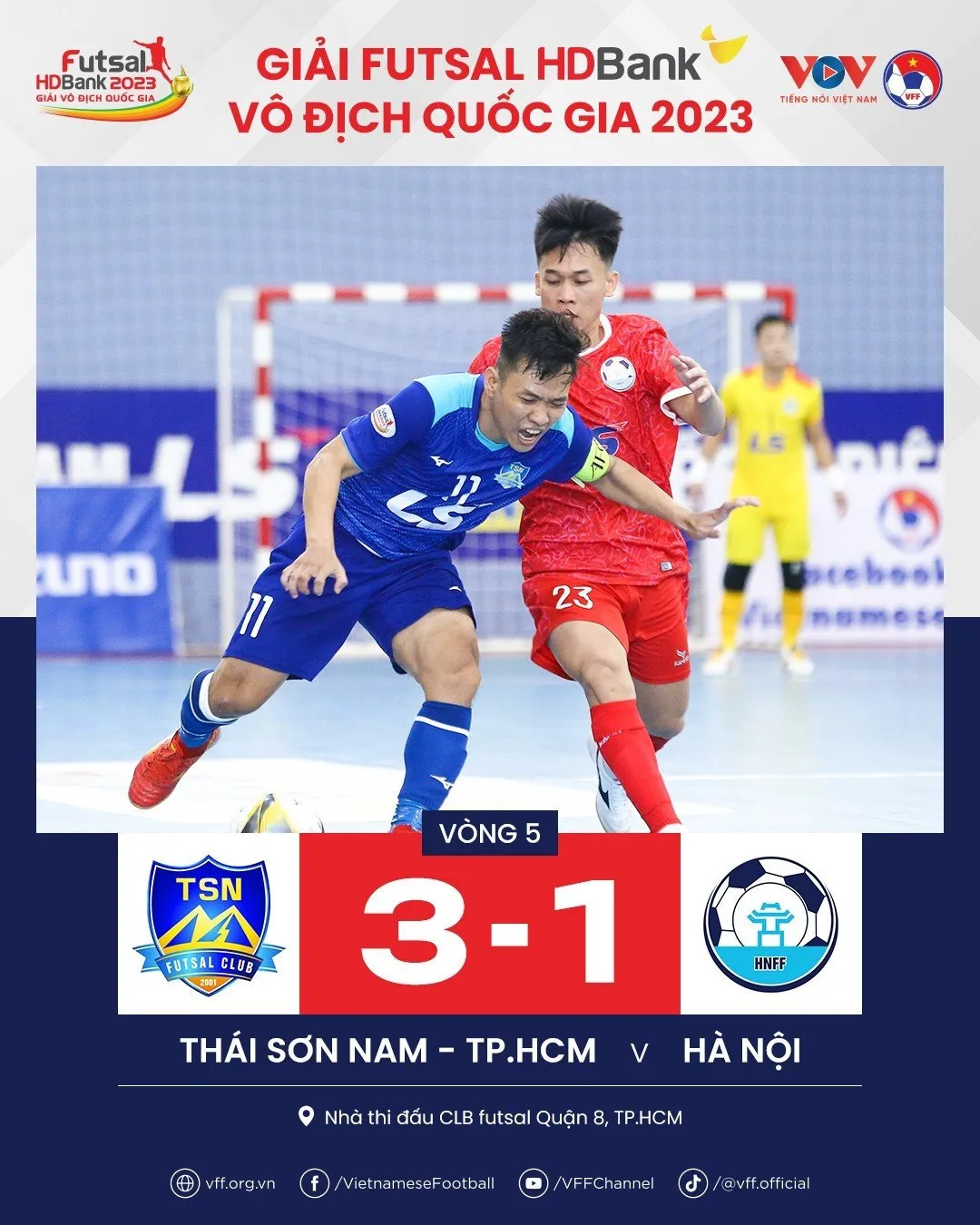 Vòng 5 giải Futsal HDBank VĐQG 2023 (7/4): Thái Sơn Nam TPHCM tiếp mạch thắng, Tân Hiệp Hưng gia nhập top 3 - Ảnh 1. Vòng 5 giải Futsal HDBank VĐQG 2023 (7/4): Thái Sơn Nam TPHCM tiếp mạch thắng, Tân Hiệp Hưng gia nhập top 3 - Ảnh 1.