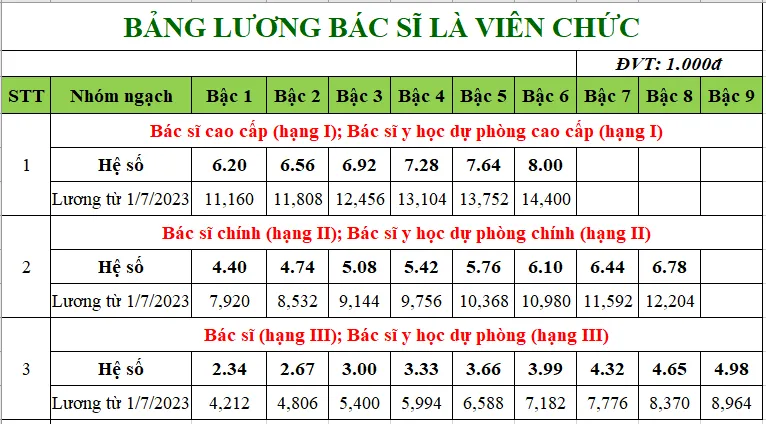 Bảng lương bác sĩ, y sĩ, y tá áp dụng từ 1/7/2023 - Ảnh 1.