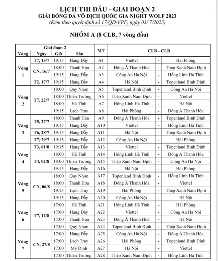 Công bố lịch thi đấu giai đoạn 2 V.League 2023 - Ảnh 1. Công bố lịch thi đấu giai đoạn 2 V.League 2023 - Ảnh 1.