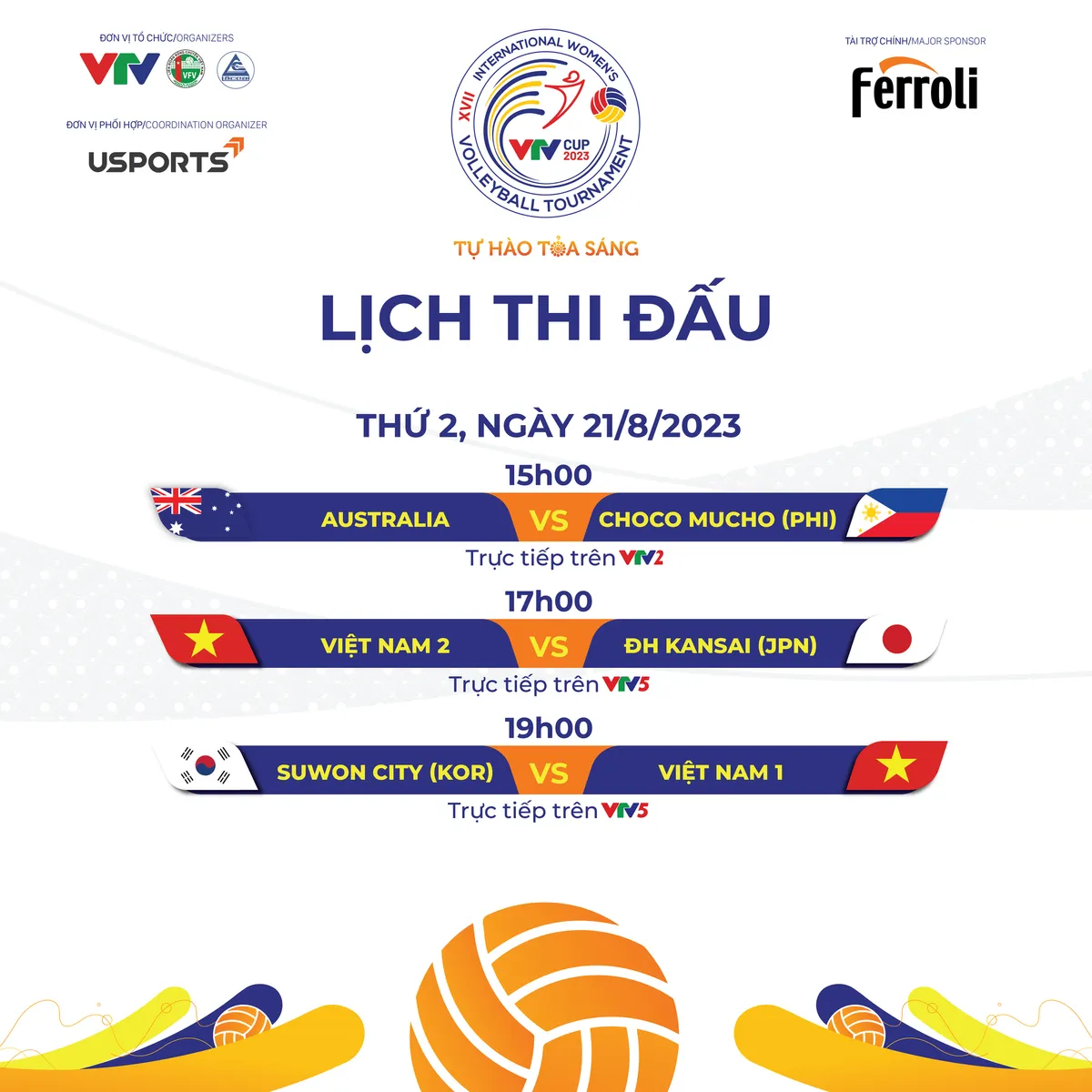 Lịch thi đấu và trực tiếp VTV Cup Ferroli 2023 hôm nay, 21/8: ĐT Việt Nam 1 vs Suwon City (Hàn Quốc) - Ảnh 1. Lịch thi đấu và trực tiếp VTV Cup Ferroli 2023 hôm nay, 21/8: ĐT Việt Nam 1 vs Suwon City (Hàn Quốc) - Ảnh 1.