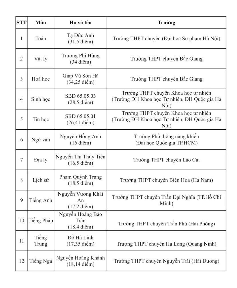 Điểm danh 12 thủ khoa kỳ thi chọn học sinh giỏi quốc gia năm 2024 - Ảnh 1.