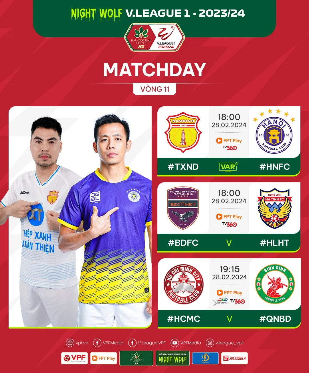 Lịch thi đấu vòng 11 V.League hôm nay (28/2): Tâm điểm tại sân Thiên Trường - Ảnh 1. Lịch thi đấu vòng 11 V.League hôm nay (28/2): Tâm điểm tại sân Thiên Trường - Ảnh 1.