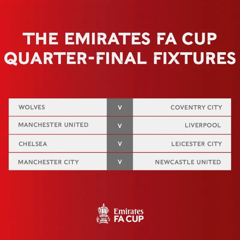 Bốc thăm tứ kết FA Cup | Man Utd đụng Liverpool, Man City so tài với Newcastle - Ảnh 1. Bốc thăm tứ kết FA Cup | Man Utd đụng Liverpool, Man City so tài với Newcastle - Ảnh 1.