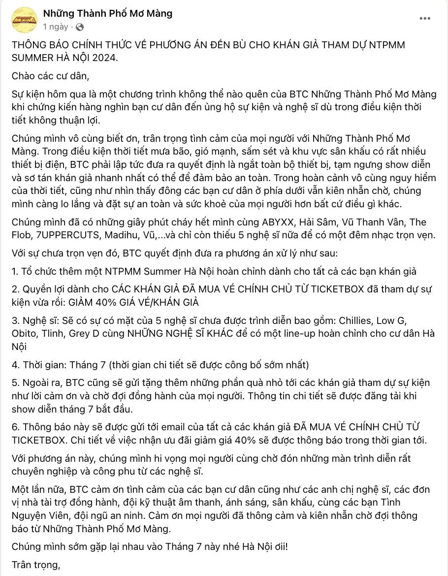 BTC “Những thành phố mơ màng” đưa phương án đền bù, khán giả nói gì? - Ảnh 3.