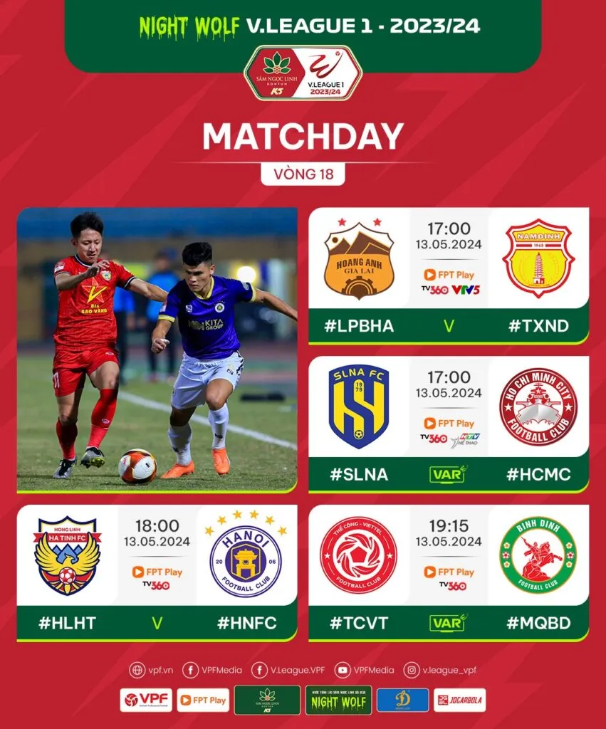 Lịch thi đấu và trực tiếp vòng 18 V.League hôm nay, 9/5 | Tâm điểm HAGL vs Thép Xanh Nam Định - Ảnh 2. Lịch thi đấu và trực tiếp vòng 18 V.League hôm nay, 9/5 | Tâm điểm HAGL vs Thép Xanh Nam Định - Ảnh 2.