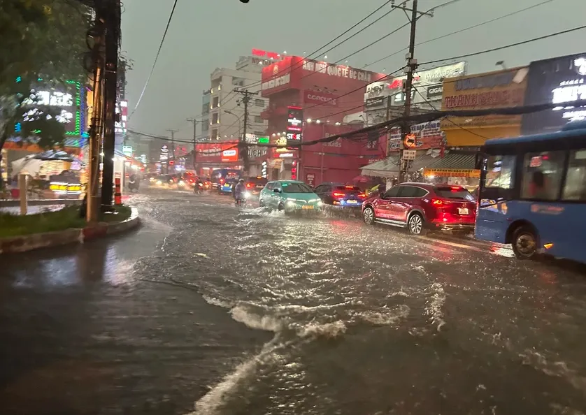 Đường ngập sâu sau mưa lớn ở TP Hồ Chí Minh, người dân chật vật di chuyển - Ảnh 3.