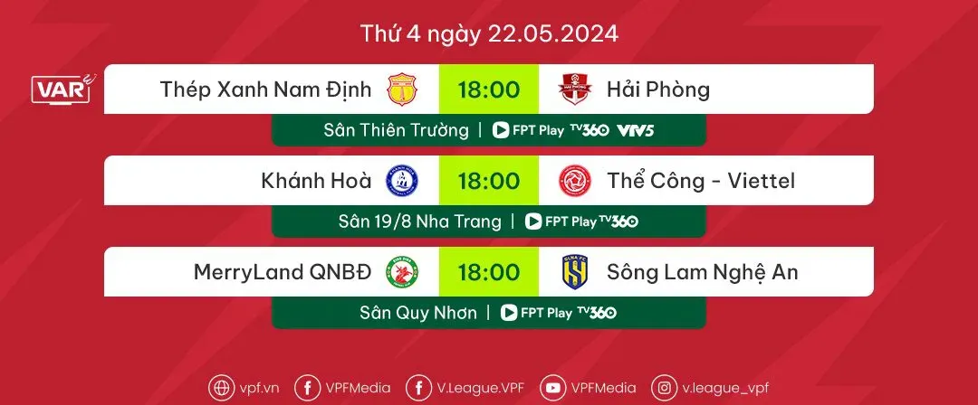 Lịch thi đấu và trực tiếp V.League hôm nay 22/5 | Tâm điểm Thép Xanh Nam Định gặp CLB Hải Phòng - Ảnh 1. Lịch thi đấu và trực tiếp V.League hôm nay 22/5 | Tâm điểm Thép Xanh Nam Định gặp CLB Hải Phòng - Ảnh 1.