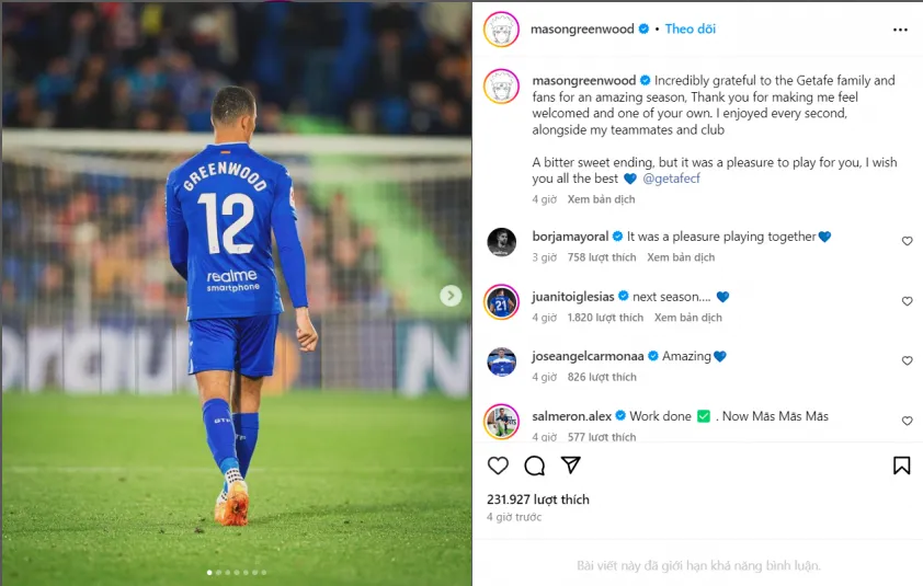 Mason Greenwood chia tay Getafe - Ảnh 1. Mason Greenwood chia tay Getafe - Ảnh 1.