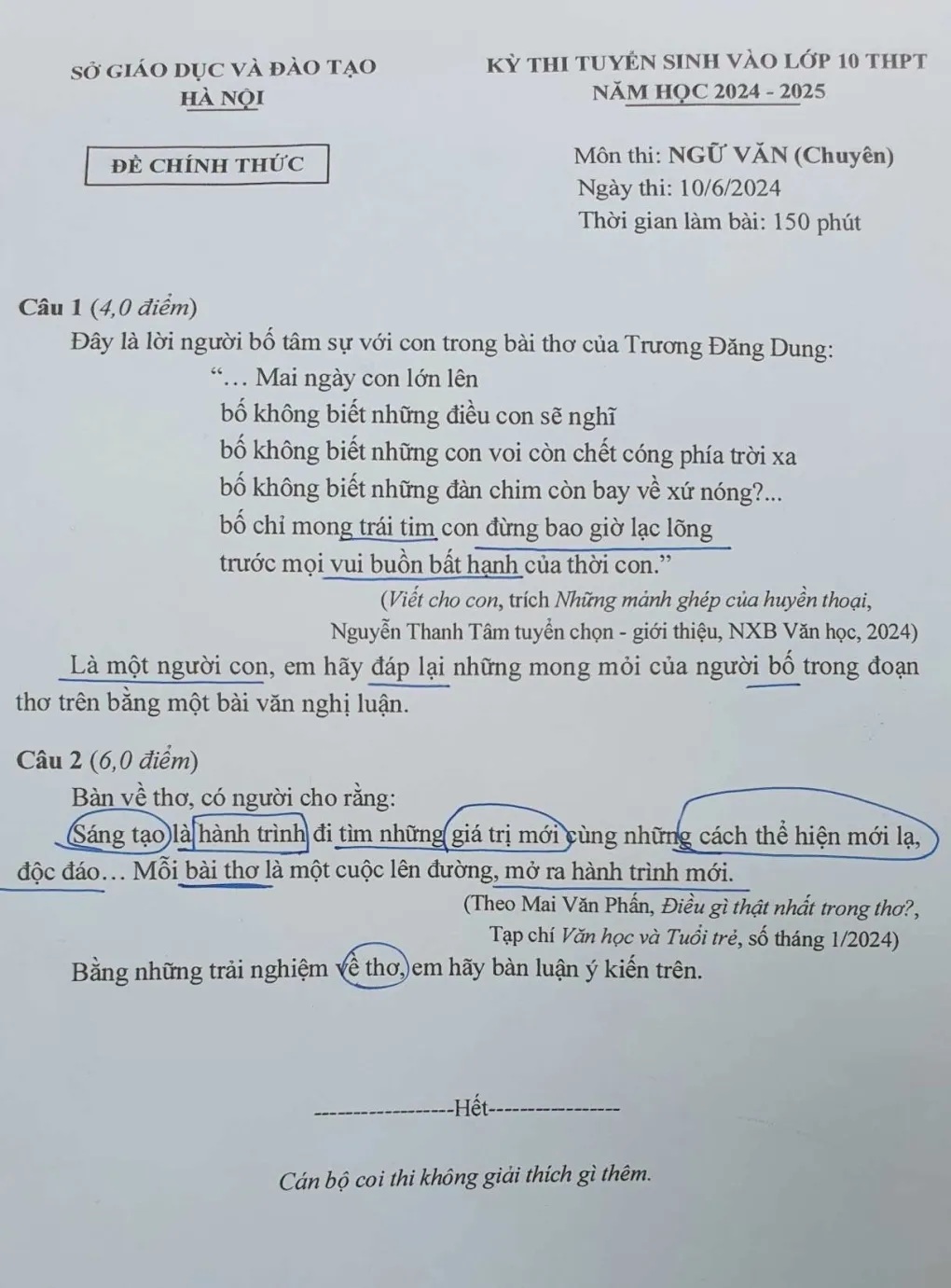 Lời người bố tâm sự với con vào bài thi môn chuyên trong kỳ thi tuyển sinh lớp 10 ở Hà Nội - Ảnh 4.