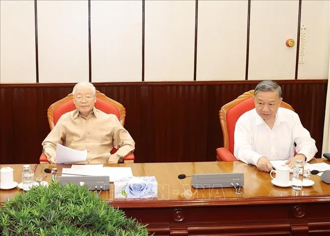 Tổng B&iacute; thư Nguyễn Ph&uacute; Trọng chủ tr&igrave; cuộc họp l&atilde;nh đạo chủ chốt - Ảnh 3.