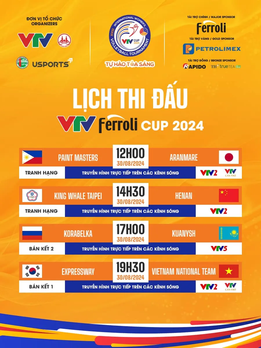 Lịch thi đấu và trực tiếp bán kết VTV Ferroli Cup 2024 hôm nay trên VTV, ngày 30/8: ĐT Việt Nam vs Expressway (Hàn Quốc)   - Ảnh 2.