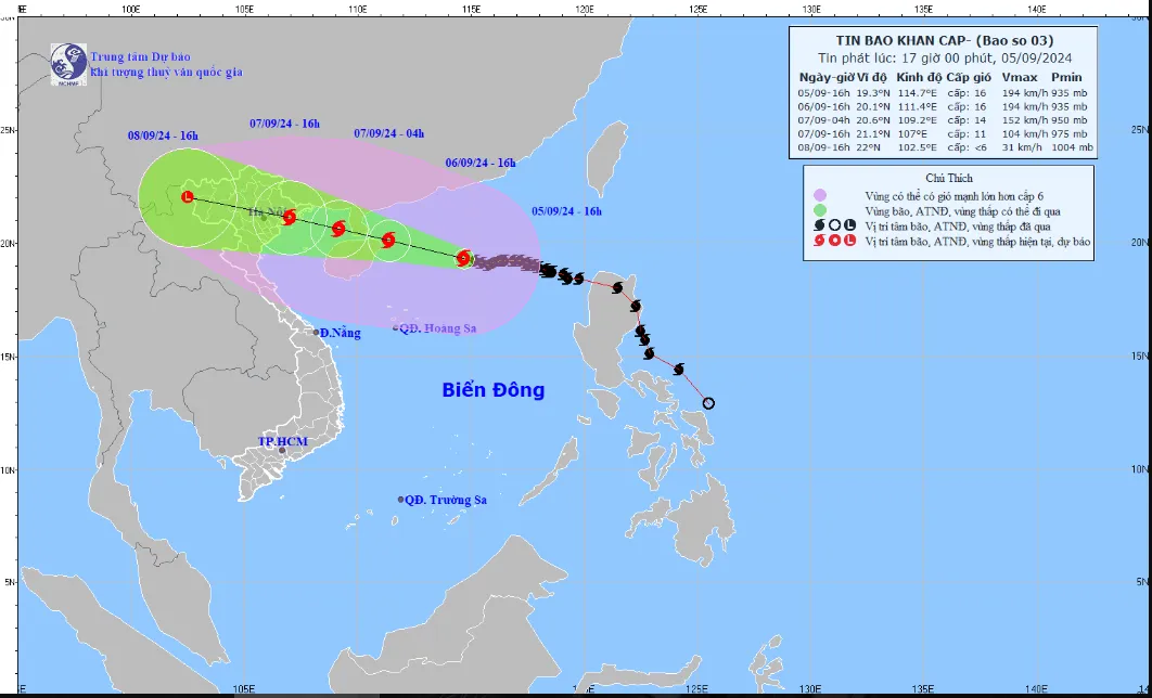 Bão số 3 giật cấp 17, di chuyển theo hướng Tây Tây Bắc, tốc độ 15 km/h - Ảnh 1.