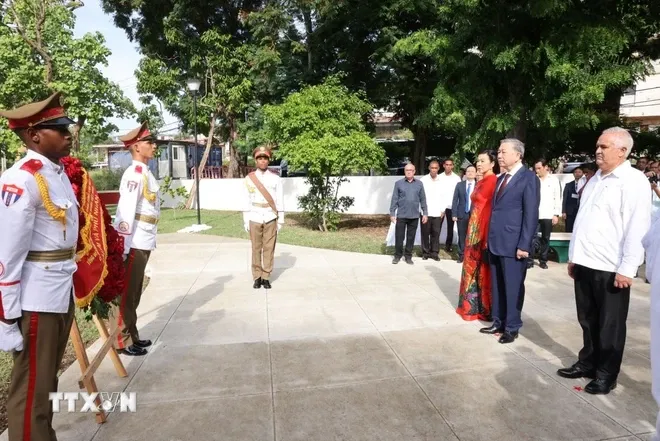 Tổng Bí thư, Chủ tịch nước Tô Lâm đặt vòng hoa tại Tượng đài Bác Hồ ở La Habana - Ảnh 1.