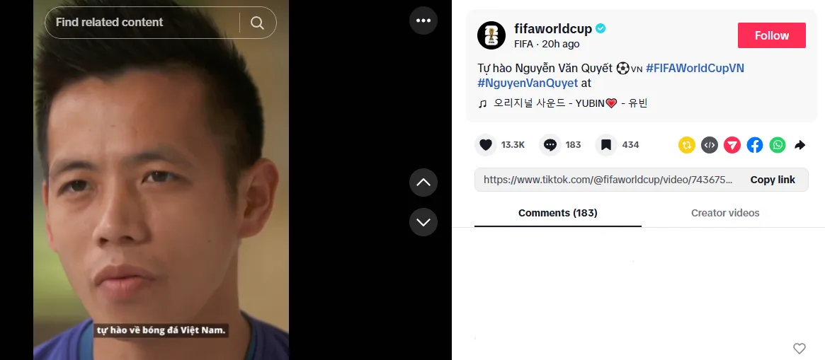 Tiktok FIFA khen ngợi tiền đạo Nguyễn Văn Quyết - Ảnh 1. Tiktok FIFA khen ngợi tiền đạo Nguyễn Văn Quyết - Ảnh 1.