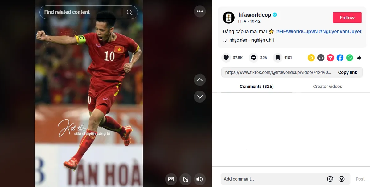 Tiktok FIFA khen ngợi tiền đạo Nguyễn Văn Quyết - Ảnh 2. Tiktok FIFA khen ngợi tiền đạo Nguyễn Văn Quyết - Ảnh 2.