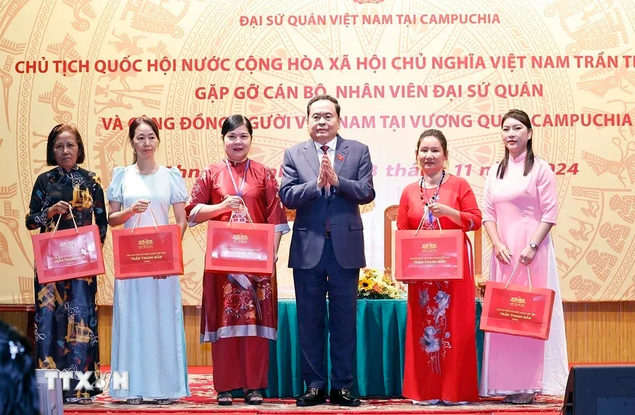 Chủ tịch Quốc hội Trần Thanh Mẫn gặp cộng đồng người Việt Nam tại Campuchia - Ảnh 4.