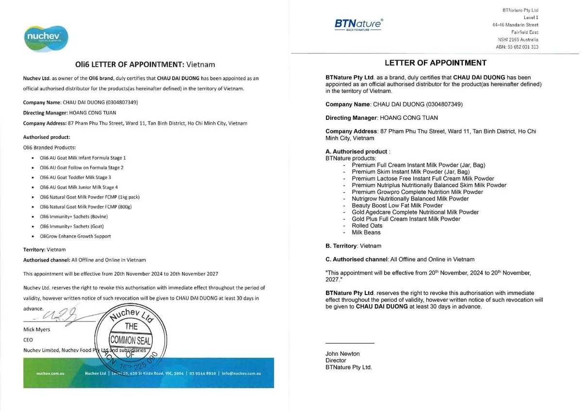 Châu Đại Dương – độc quyền phân phối sữa Úc BTNature và Oli6 tại Việt Nam - Ảnh 1.