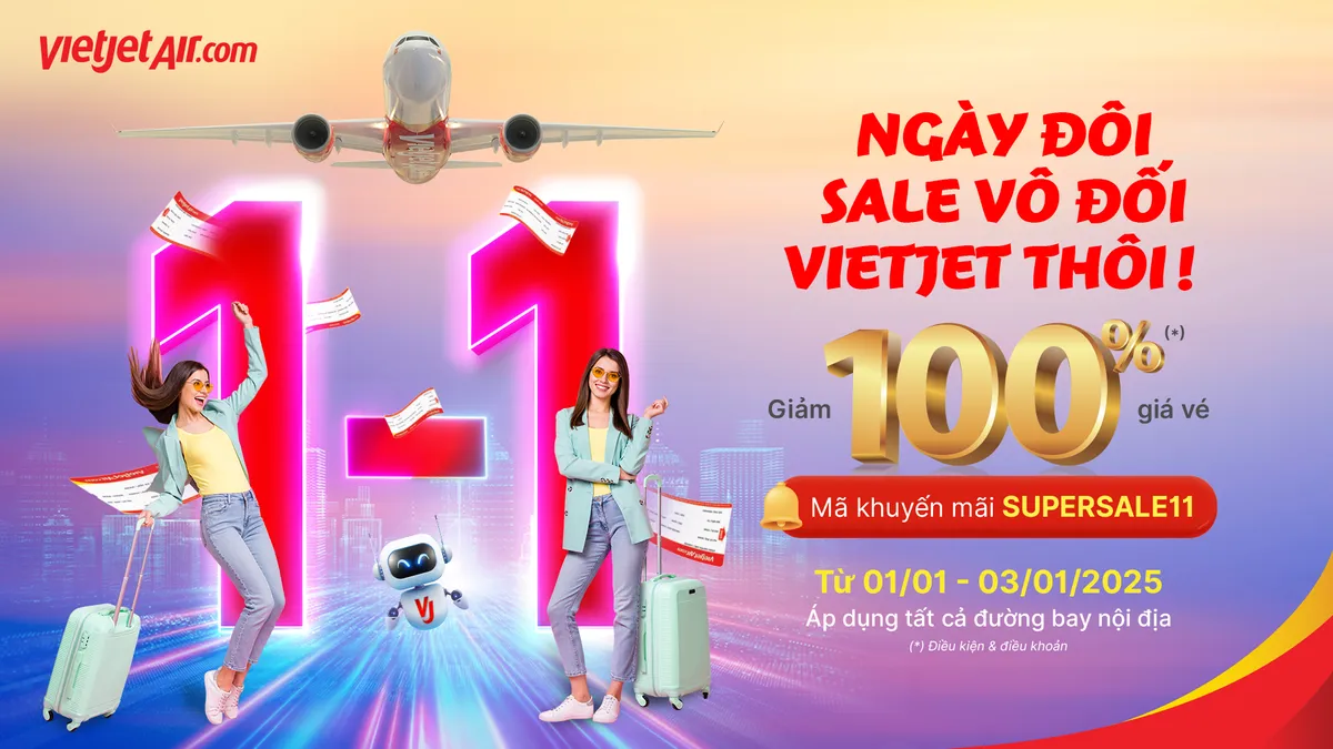 Chào năm mới 2025, du xuân may mắn cùng Vietjet với vé bay giảm 100% - Ảnh 1.