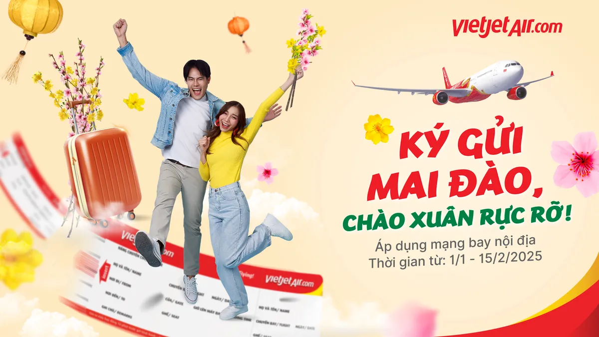 Chào mừng xuân mới Ất Tỵ 2025, Vietjet mở dịch vụ vận chuyển mai, đào Tết - Ảnh 2.