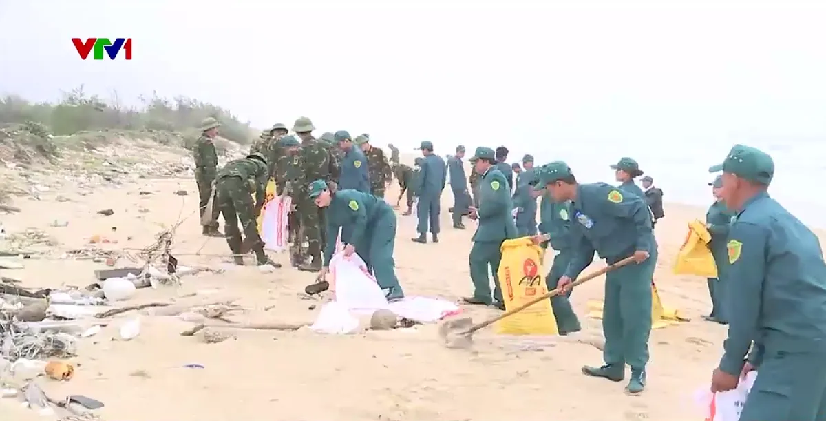 Thu gom gần 50 tấn dầu v&oacute;n cục tr&ecirc;n bờ biển - Ảnh 1.