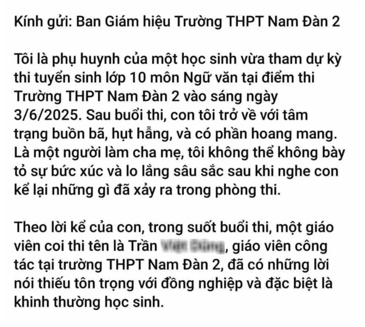 Nghệ An: Đình chỉ thầy giáo coi thi phát ngôn “Học chi cho lắm rồi cũng đi làm công nhân” - Ảnh 1.