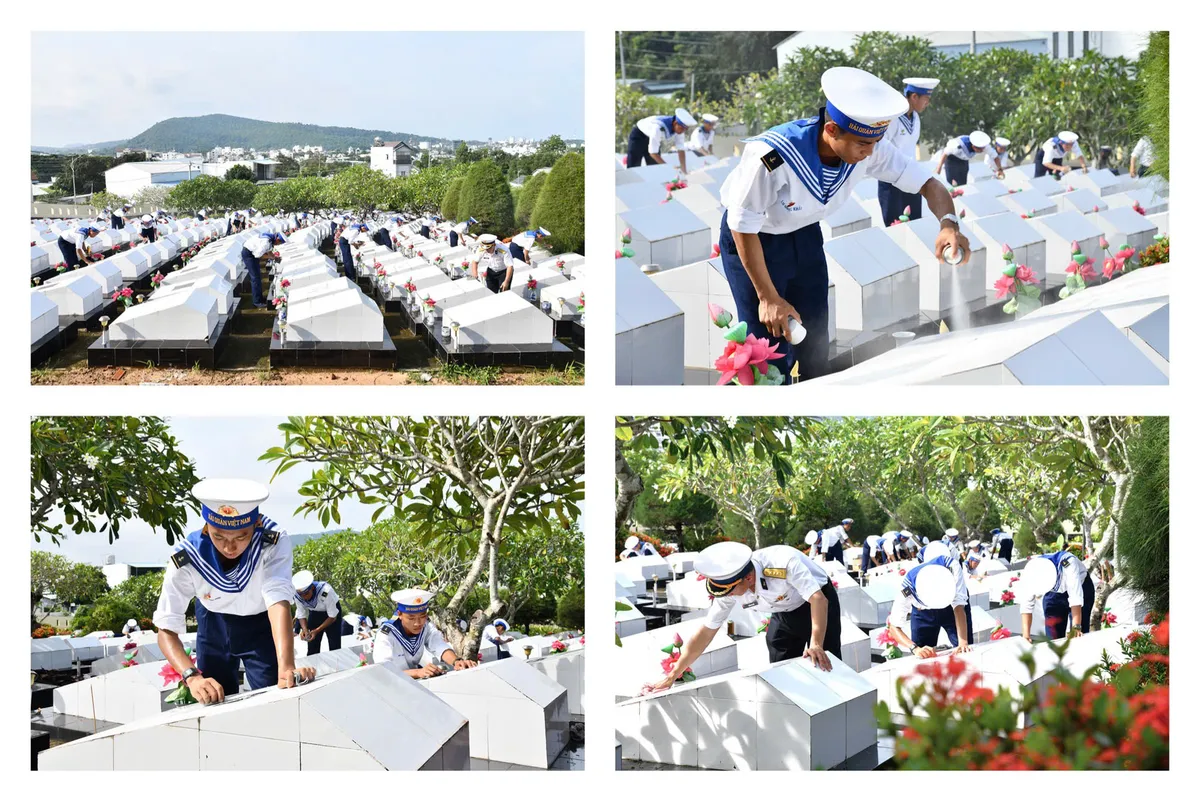 Cán bộ, chiến sĩ Vùng 5 Hải quân làm đẹp Nghĩa trang liệt sĩ Phú Quốc - Ảnh 1.