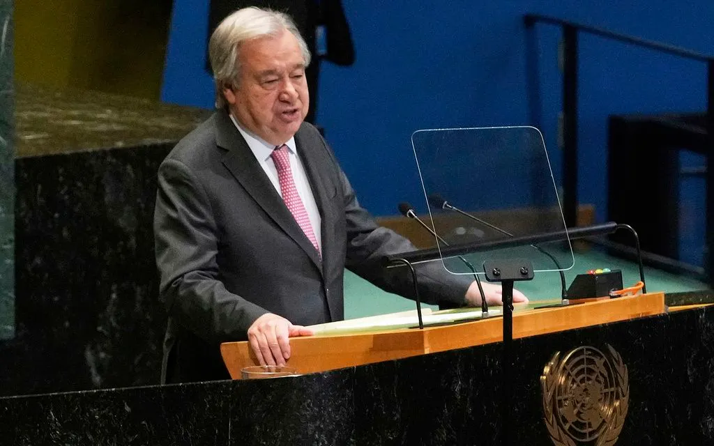 Tổng Thư ký Liên hợp quốc Antonio Guterres phát biểu tại Đại hội đồng LHQ ngày 2/6/2025. (Ảnh: AP)
