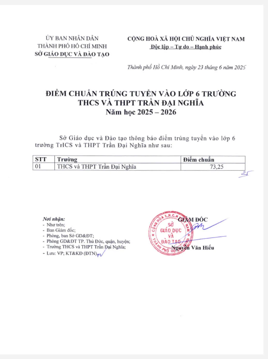 Kỳ thi vào lớp 6 trường Trần Đại Nghĩa có kết quả - Ảnh 1.