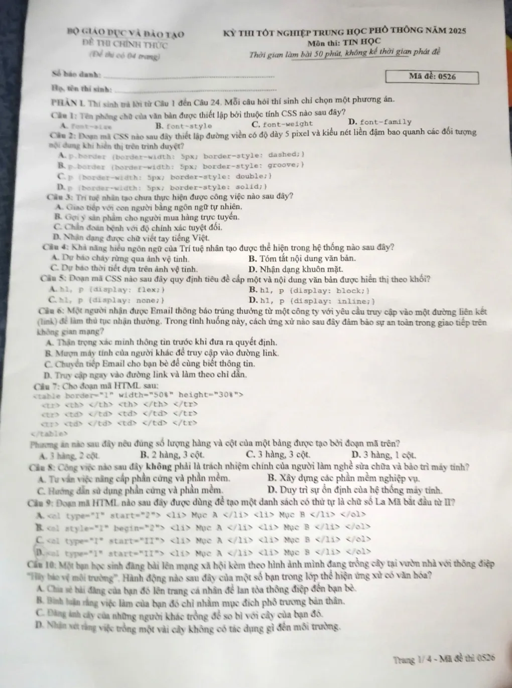 Đề thi m&ocirc;n Tin học thi tốt nghiệp THPT 2025
- Ảnh 1.