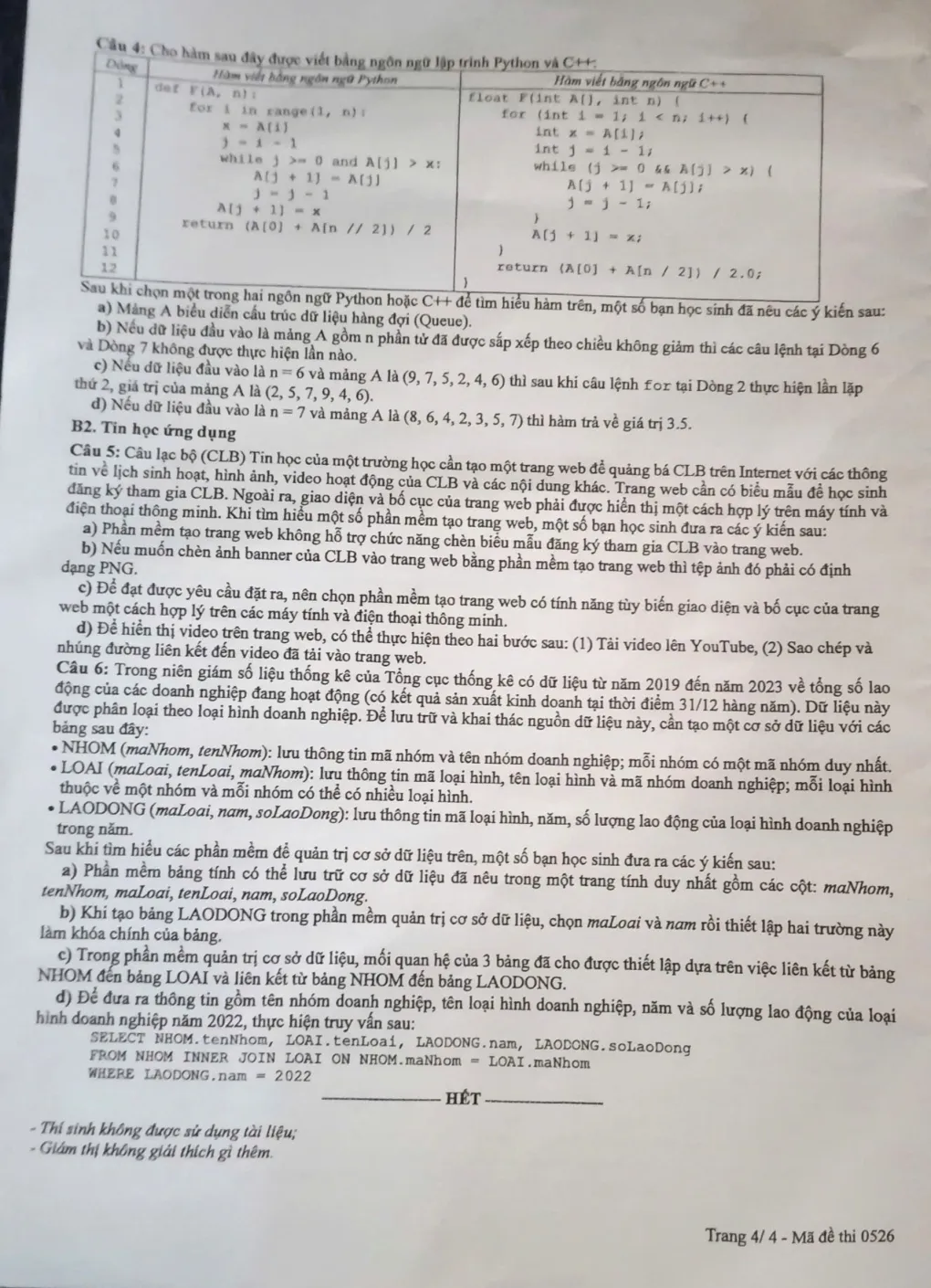 Đề thi m&ocirc;n Tin học thi tốt nghiệp THPT 2025
- Ảnh 4.