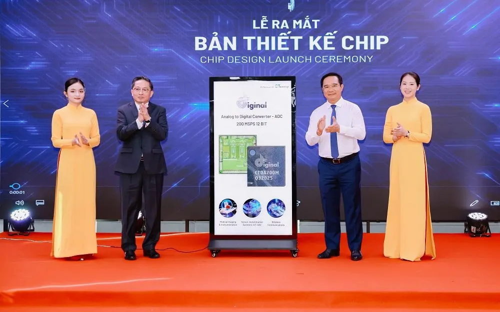 Ông Nguyễn Văn Được, Chủ tịch UBND TP.HCM (áo trắng) và ông Trần Kim Chung, Chủ tịch CT Group ra mắt bản thiết kế chip ADC Ông Nguyễn Văn Được, Chủ tịch UBND TP.HCM (áo trắng) và ông Trần Kim Chung, Chủ tịch CT Group ra mắt bản thiết kế chip ADC