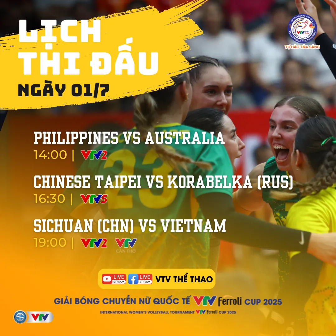 Lịch thi đấu v&agrave; trực tiếp VTV Ferroli Cup 2025 ng&agrave;y 1/7: Tuyển Việt Nam gặp Tứ Xuy&ecirc;n (Trung Quốc)

- Ảnh 1.