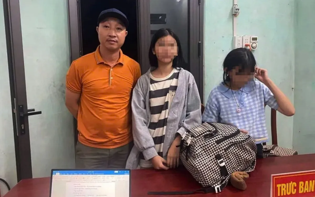 Hai chị em H. và N. đã được tìm thấy tại tỉnh Hưng Yên và được đón về nhà người thân tại Hà Nội an toàn. Ảnh gia đình cung cấp.