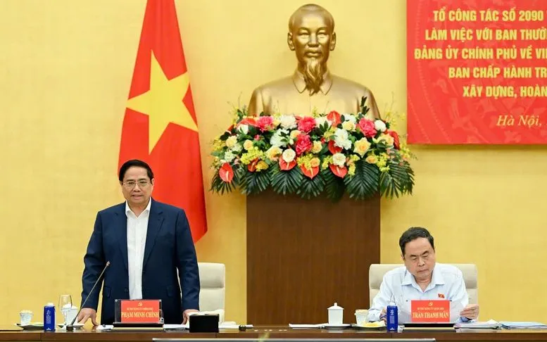 Thủ tướng Chính phủ Phạm Minh Chính và Chủ tịch Quốc hội Trần Thanh Mẫn chủ trì cuộc làm việc - Ảnh: VGP Thủ tướng Chính phủ Phạm Minh Chính và Chủ tịch Quốc hội Trần Thanh Mẫn chủ trì cuộc làm việc - Ảnh: VGP